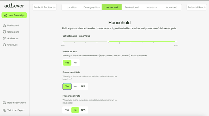 household audience settings